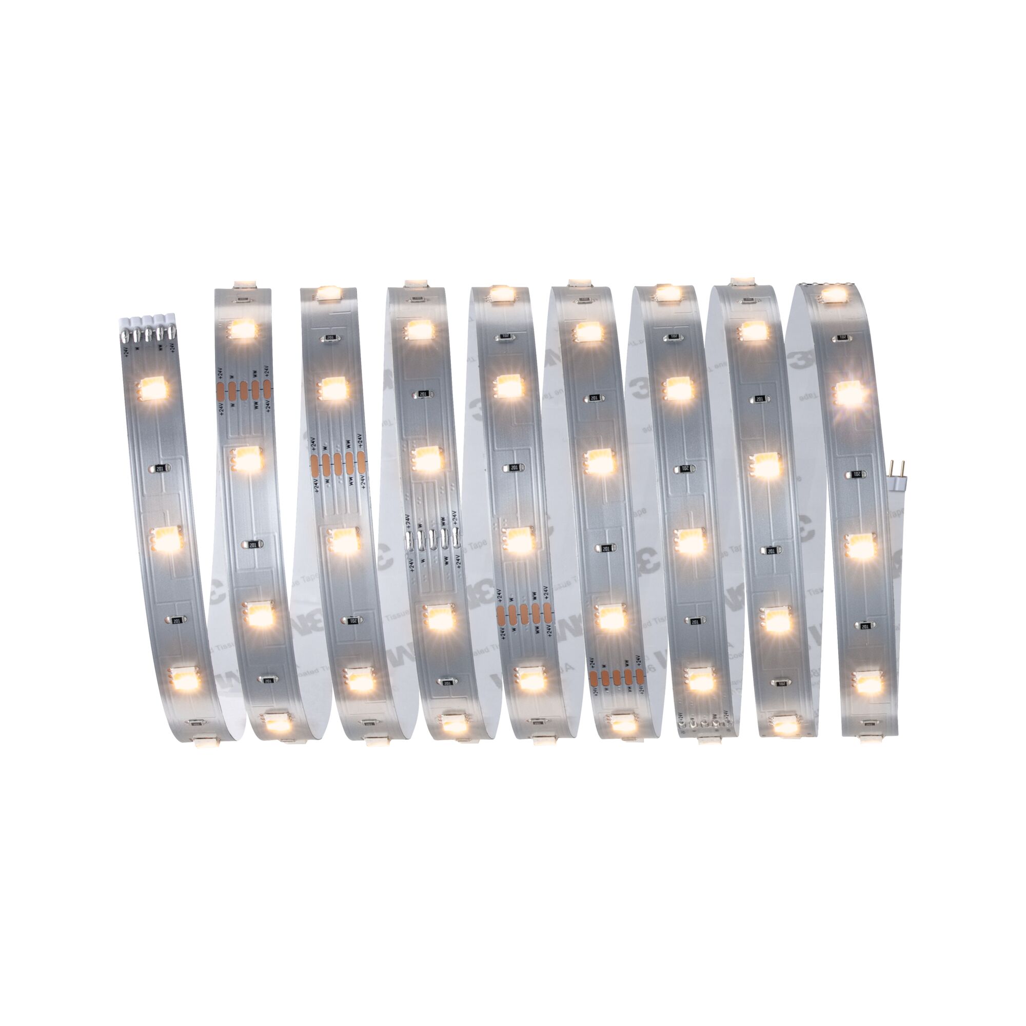 Flexibler LED-Lichtstreifen in Silber mit warmweißen LEDs für moderne Raumbeleuchtung