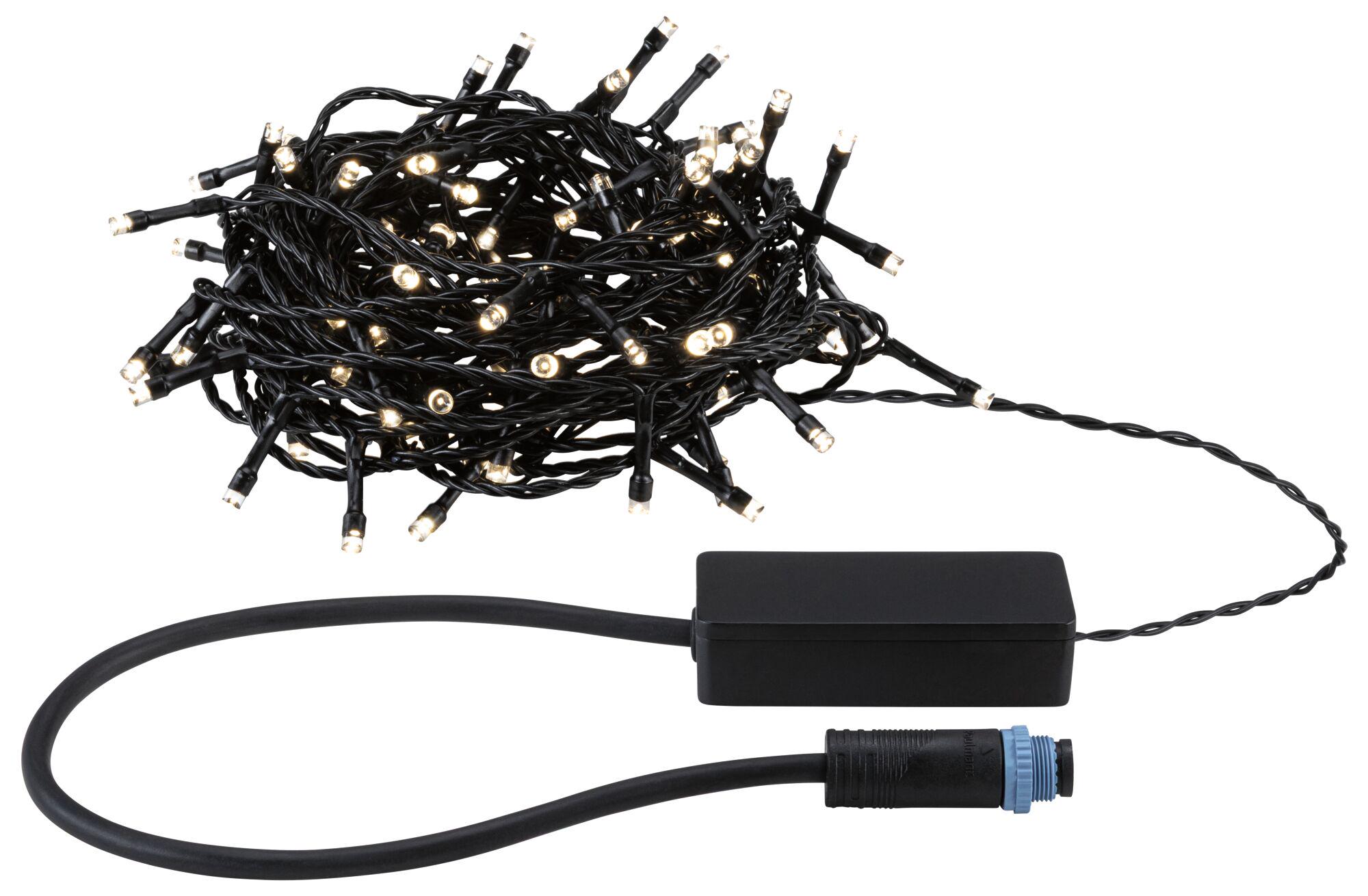 Plug & Shine LED Lichterkette Yuna Warmweiß 10m IP44 2,5W Schwarz LED-Lichterkette mit warmweißen LEDs und schwarzem Kabel, ideal für stimmungsvolle Beleuchtung und Dekoration