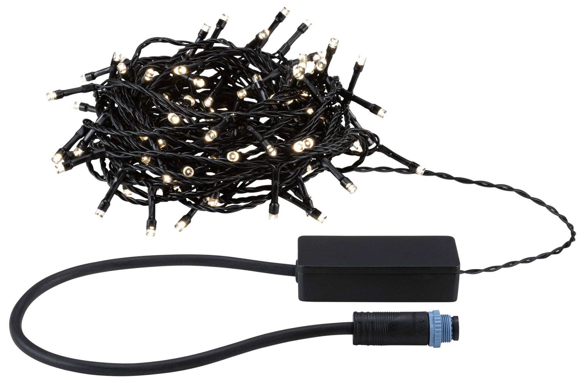 LED-Lichterkette mit schwarzem Kabel und warmweißen Lichtern, ideal für Dekoration und Beleuchtung