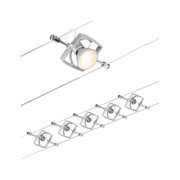 Spot LED argenté sur câble avec tête réglable et lumière blanc chaud pour éclairage intérieur moderne