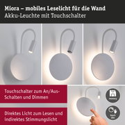 Mobiles Leselicht Miora in Weiß mit Akku, Touchschalter und dimmbarem Licht für Wandmontage