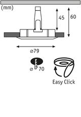 Technische Zeichnung eines Einbaustrahler mit 79 mm Durchmesser und Easy Click Montage.