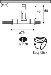 Dessin technique d'un spot encastré de 79 mm de diamètre avec montage Easy Click.