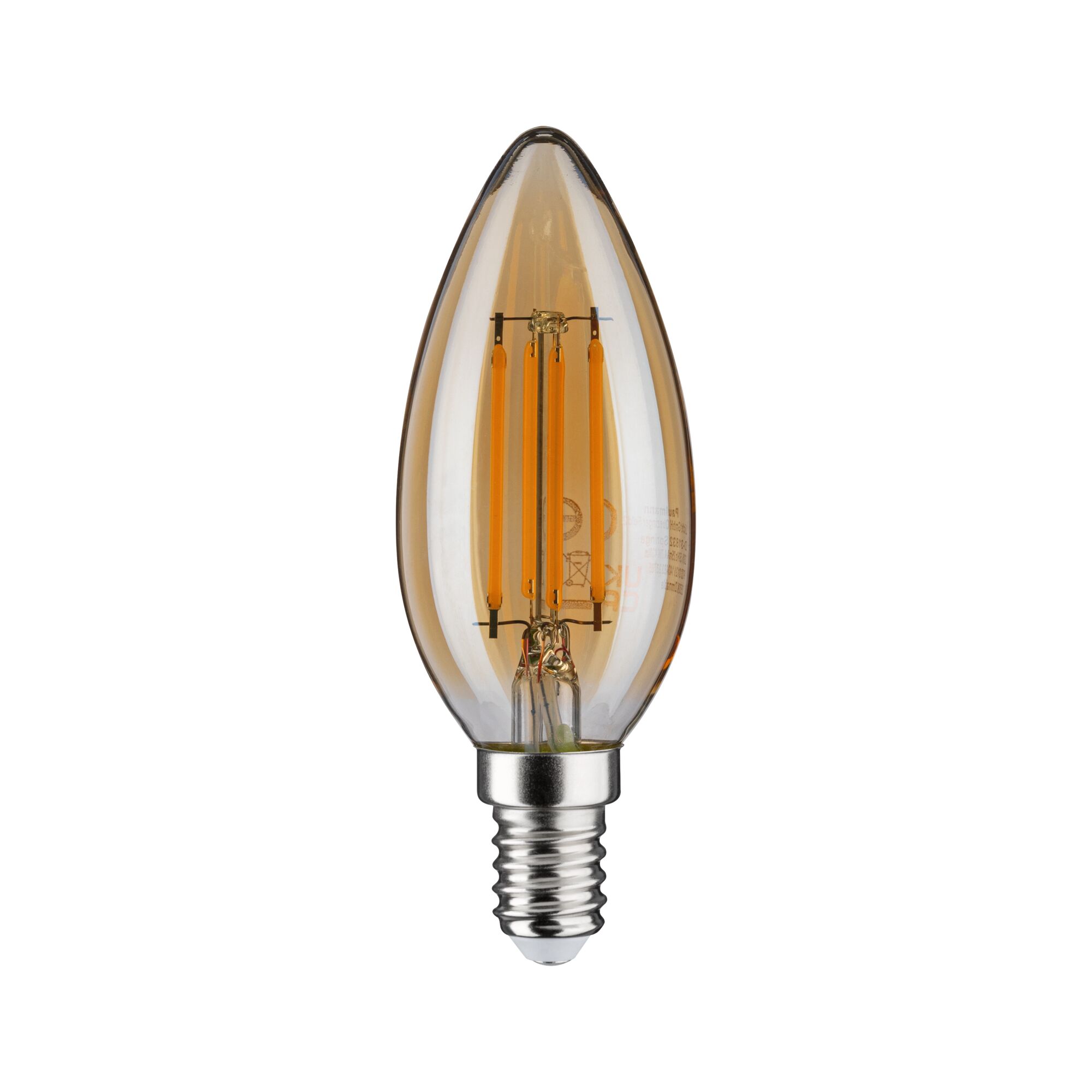 Amber LED filament candle bulb with E14 base, energy-saving light for home use