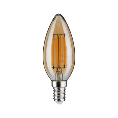 Amber LED filament candle bulb with E14 base, energy-saving light for home use