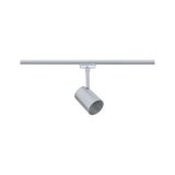 Modern silver metal LED spotlight on track system for flexible lighting solutions