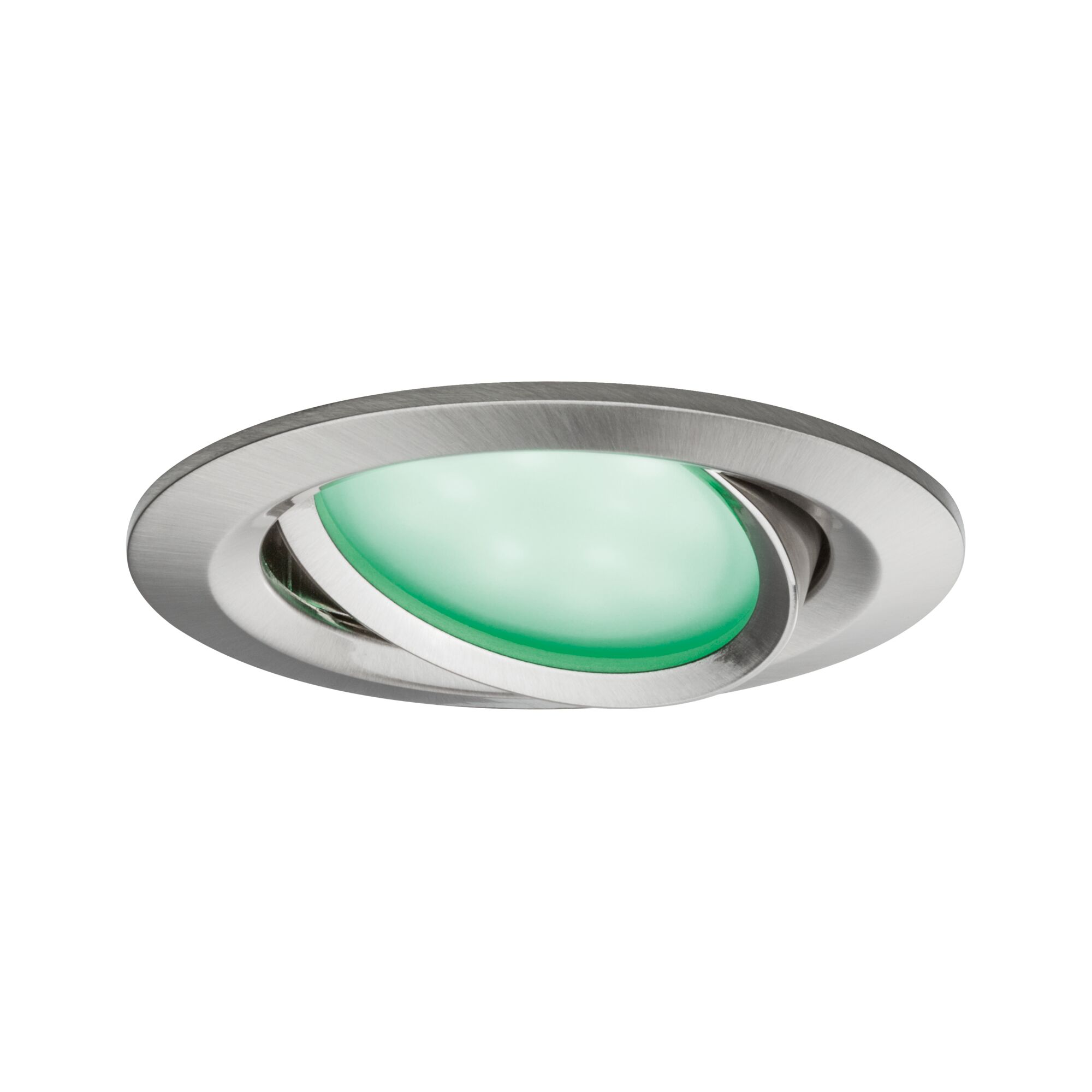 Rundstrahler aus gebürstetem Edelstahl mit grünem Glas für moderne LED-Einbauleuchten