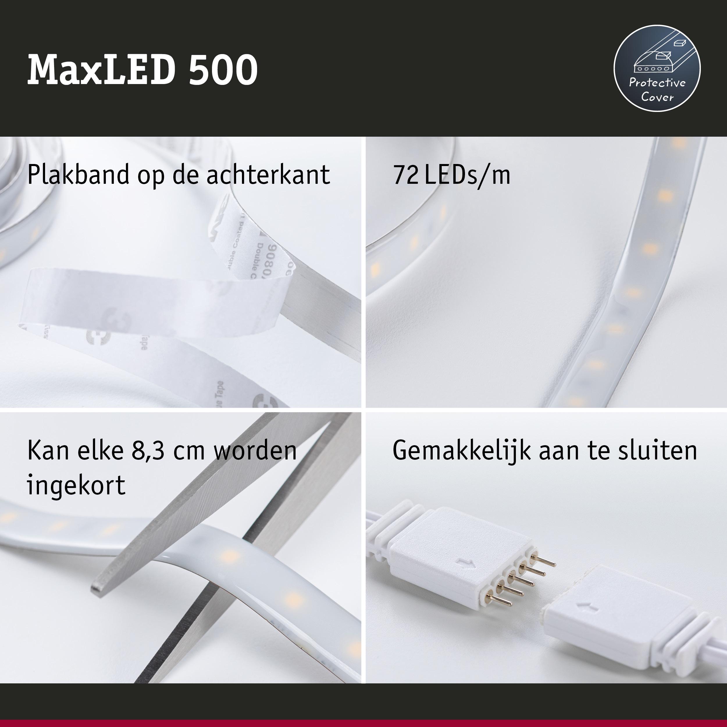 MaxLED 500 LED-strip met plakband, 72 LEDs per meter, elke 8,3 cm in te korten, eenvoudig aan te sluiten