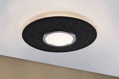 Round ceiling light with white illumination and black felt ring for modern interiors