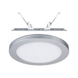 Round silver LED recessed panel with white diffuser for energy-efficient ceiling lighting