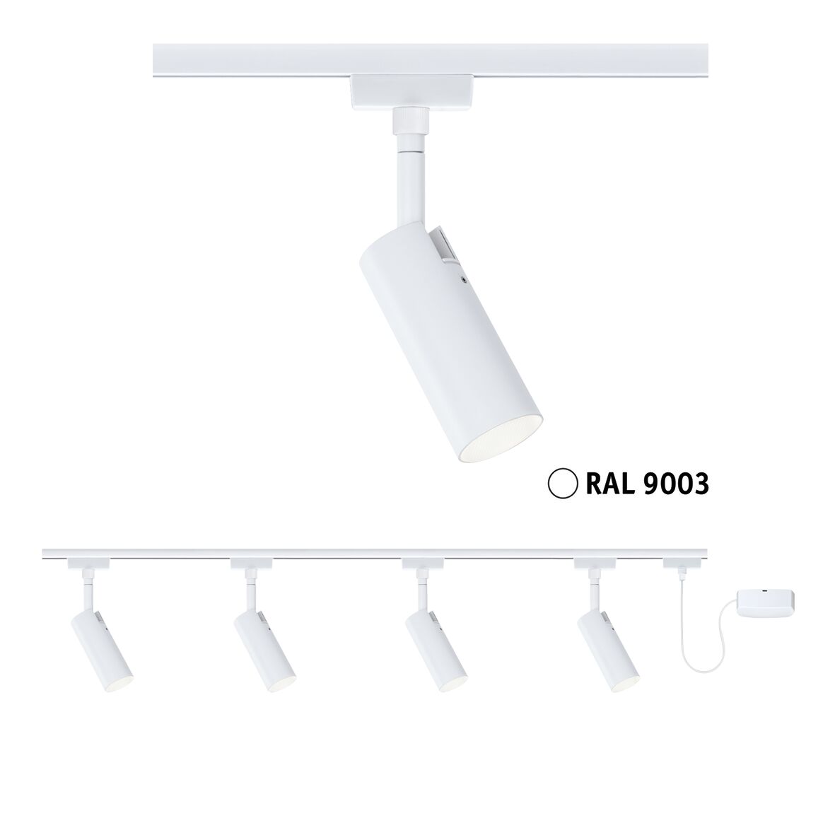 URail Schienenspot Tubo Starterset 4x150lm 4x4W 3000K dimmbar 230V Signalweiß
