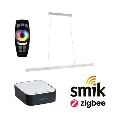 Moderne Paulmann LED-Hängeleuchte in Aluminium mit Fernbedienung und Zigbee Smik Steuerung