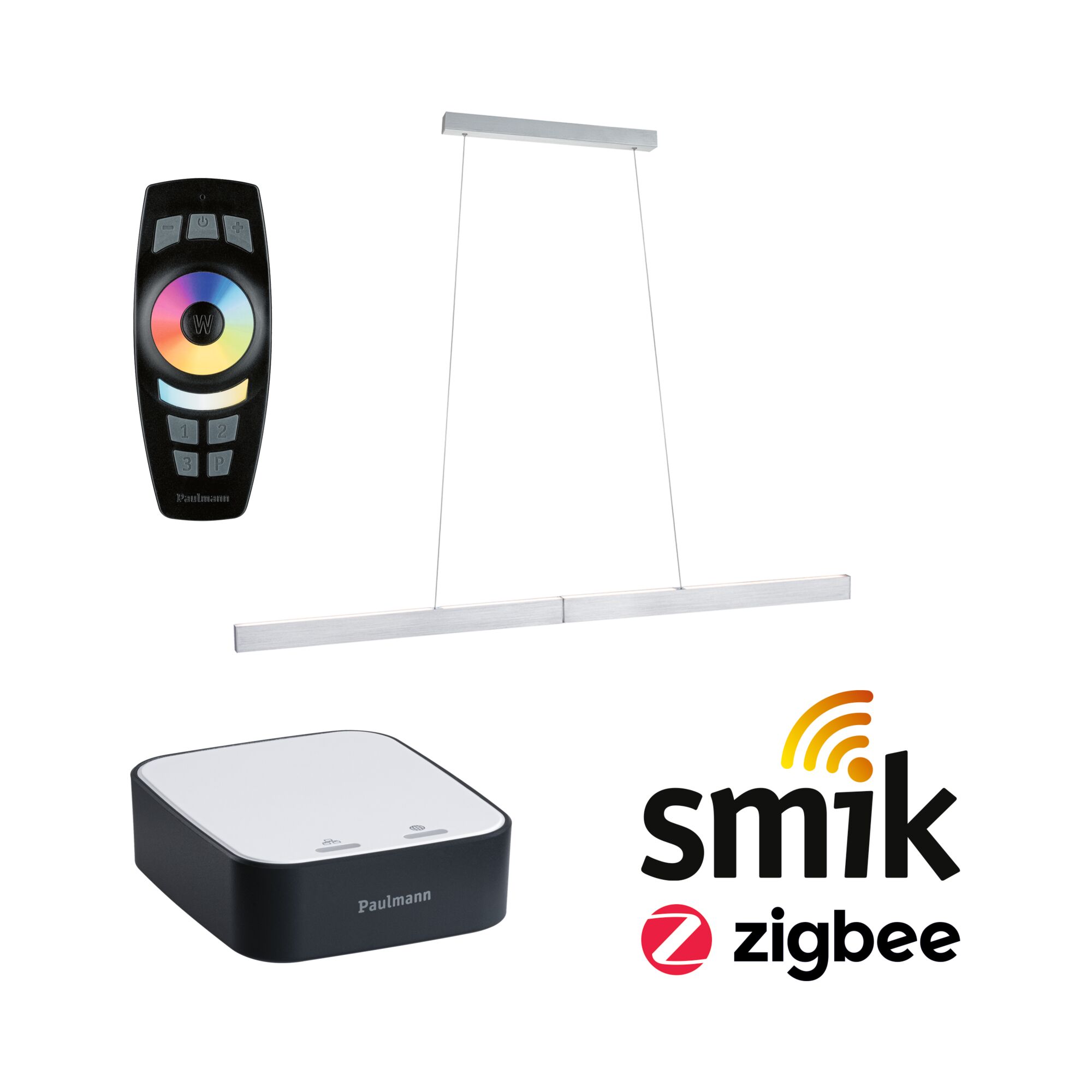 Suspension LED Paulmann moderne en aluminium avec télécommande et système Zigbee Smik