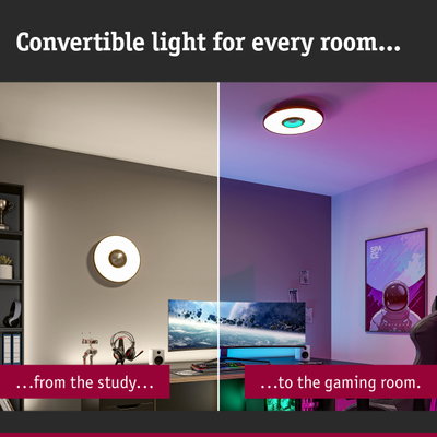 Round white and gold wall and ceiling light for study and gaming room lighting
