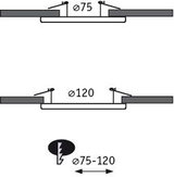 Technische Zeichnung von Einbaustrahler mit variablen Durchmessern 75 bis 120 mm für LED-Beleuchtung