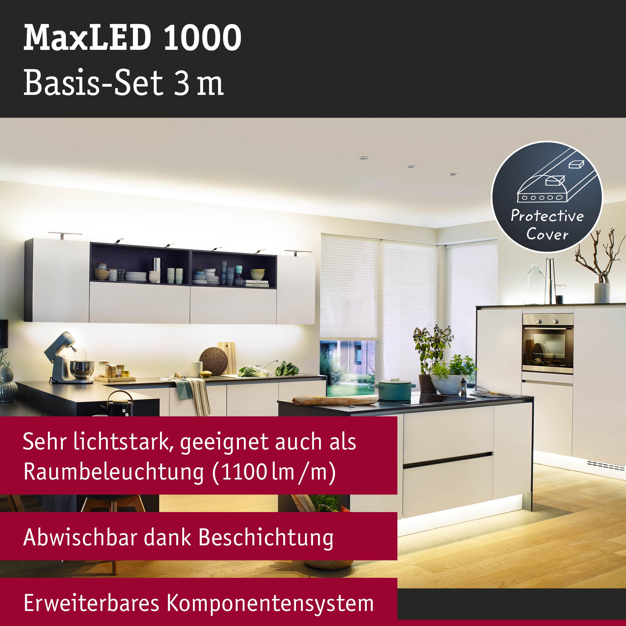 MaxLED 1000 Basis-Set 3 m mit heller, abwischbarer LED-Beleuchtung für moderne Küchenräume