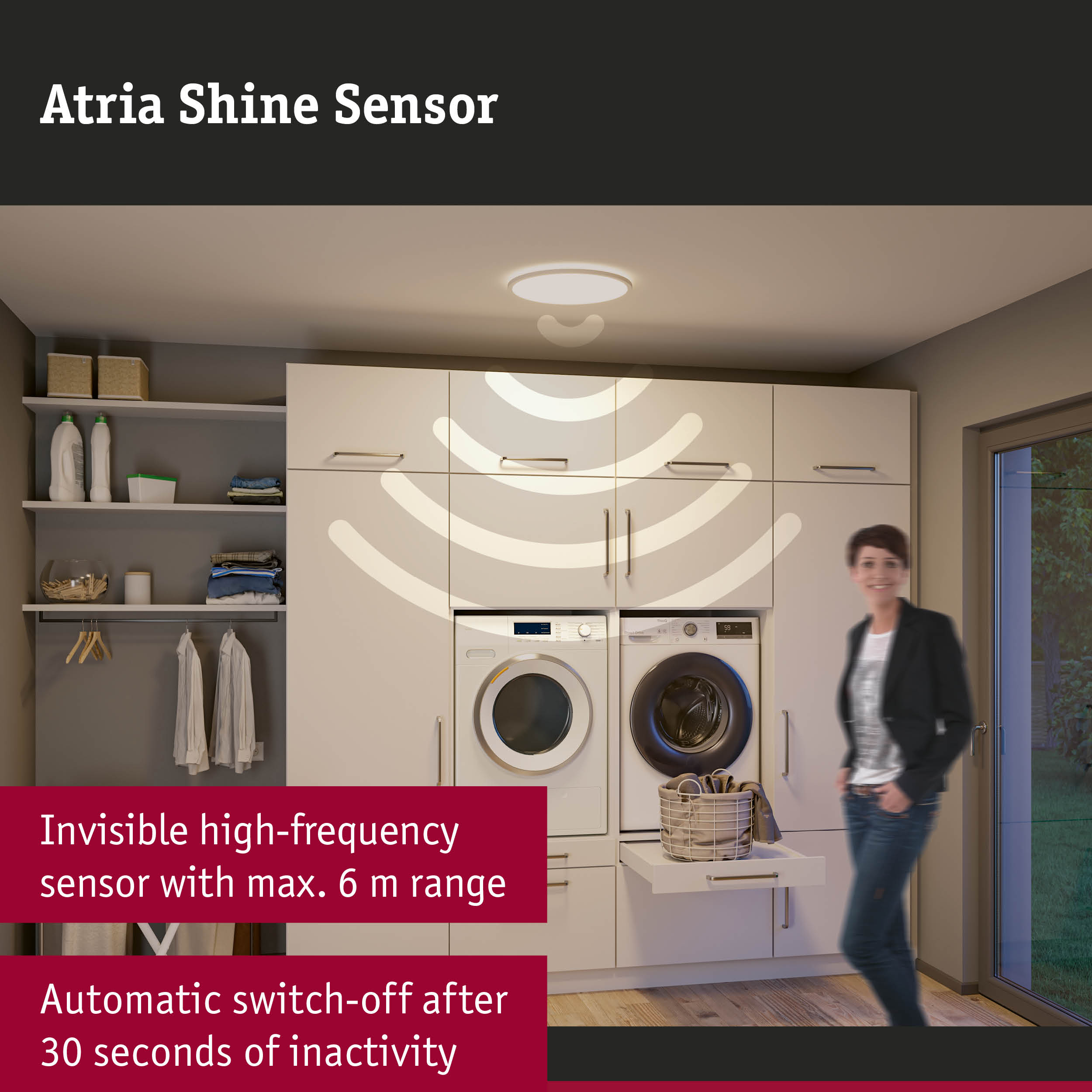 White ceiling light with Atria Shine Sensor and automatic switch-off after 30 seconds of inactivity