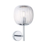 Wall lamp with ribbed clear glass and chrome metal arm for modern interior lighting