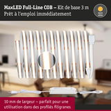 Bande LED MaxLED Full-Line COB 3 m blanc chaud avec alimentation, 10 mm de large pour profils fins
