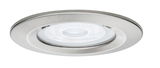 Round recessed LED light made of brushed stainless steel in silver for modern indoor lighting