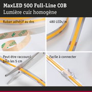 Bande LED MaxLED 500 COB 480 LEDs/m, ruban adhésif, coupable tous les 5 cm, facile à connecter
