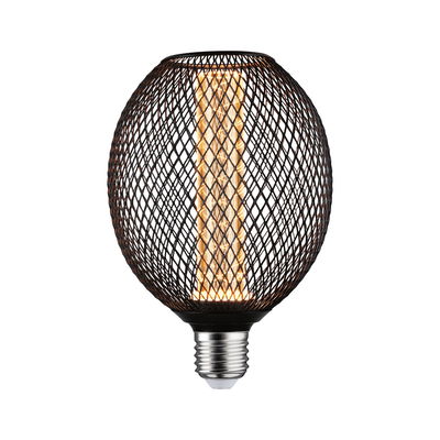 LED bulb with black metal mesh and warm white light for decorative lighting use