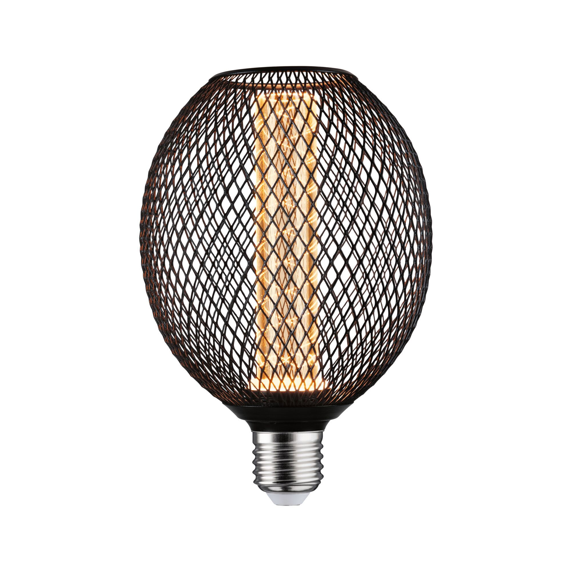 LED bulb with black metal mesh and warm white light for decorative lighting use
