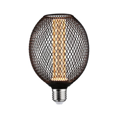 LED bulb with black metal mesh and warm white light for decorative lighting use