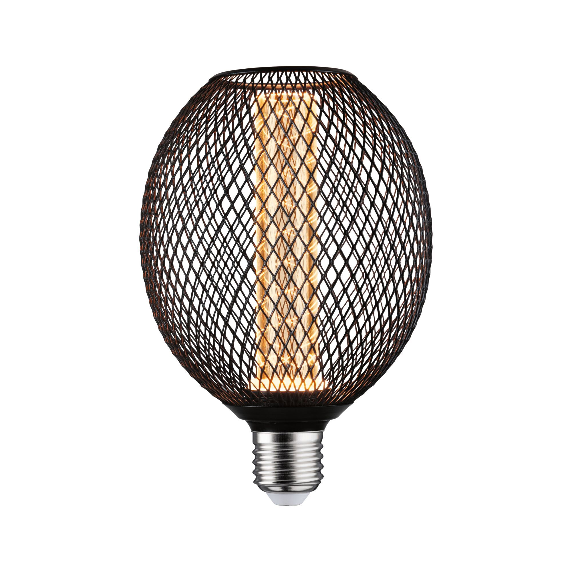Metallic Glow Standard 230 V Globe LED E27 Spiral 200lm 4,2W 1800K Noir Ampoule LED avec grille métallique noire et lumière blanc chaud pour éclairage décoratif
