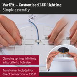 VariFit customised LED lighting with white plastic housing and clamping springs for easy assembly and adjustment