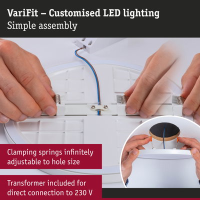VariFit customised LED lighting with white plastic housing and clamping springs for easy assembly and adjustment