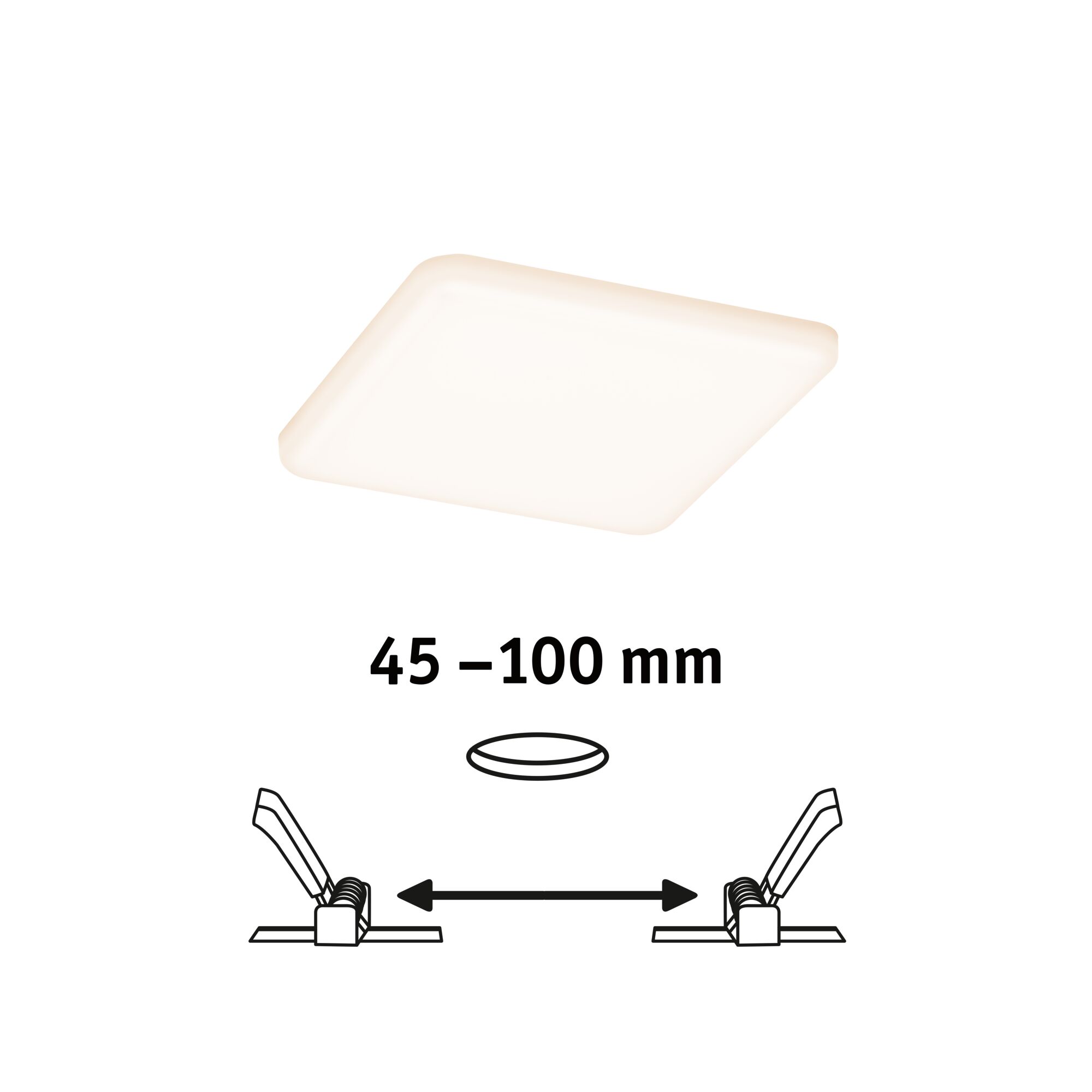 Vierkante witte LED-plafondlamp met verstelbare afstand van 45 tot 100 mm voor moderne verlichting.
