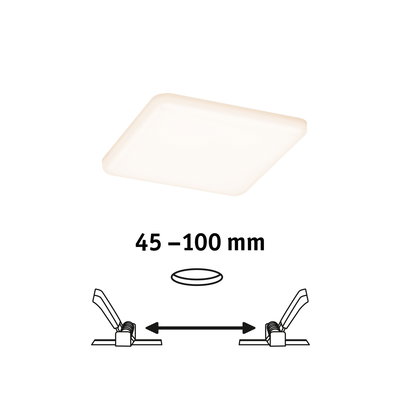 Plafonnier LED carré blanc avec distance réglable de 45 à 100 mm, parfait pour l’éclairage intérieur.