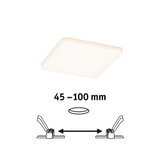 Plafonnier LED carré blanc avec distance réglable de 45 à 100 mm, parfait pour l’éclairage intérieur.