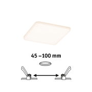 Square white LED ceiling light with adjustable distance 45 to 100 mm, ideal for modern home lighting.