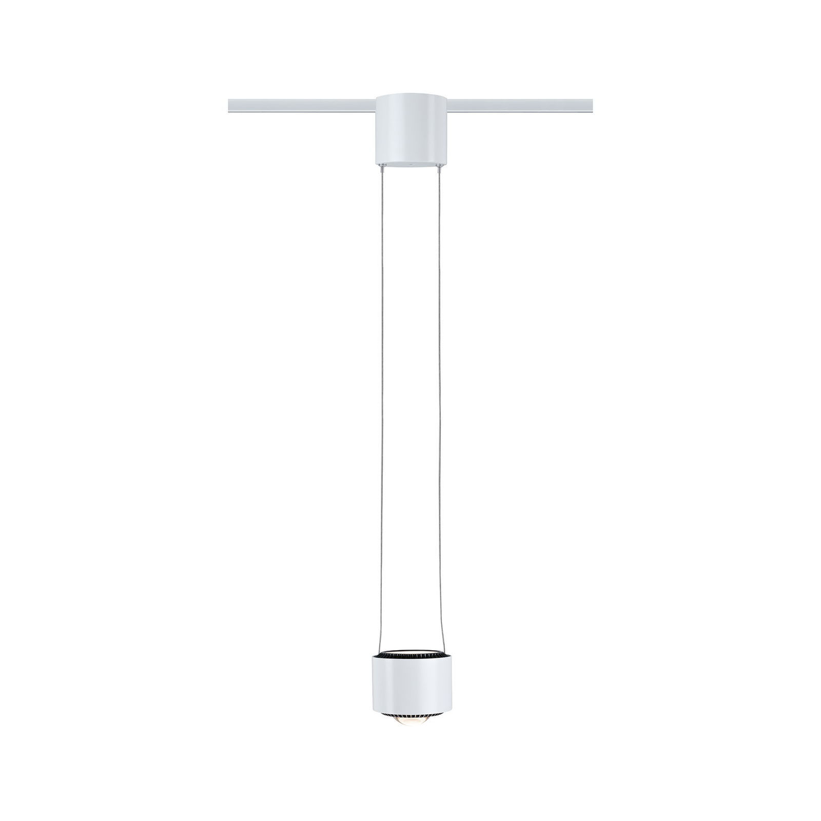 Moderner weißer LED-Pendelleuchte aus Metall mit schwenkbarem Leuchtenkopf für Schienensystem