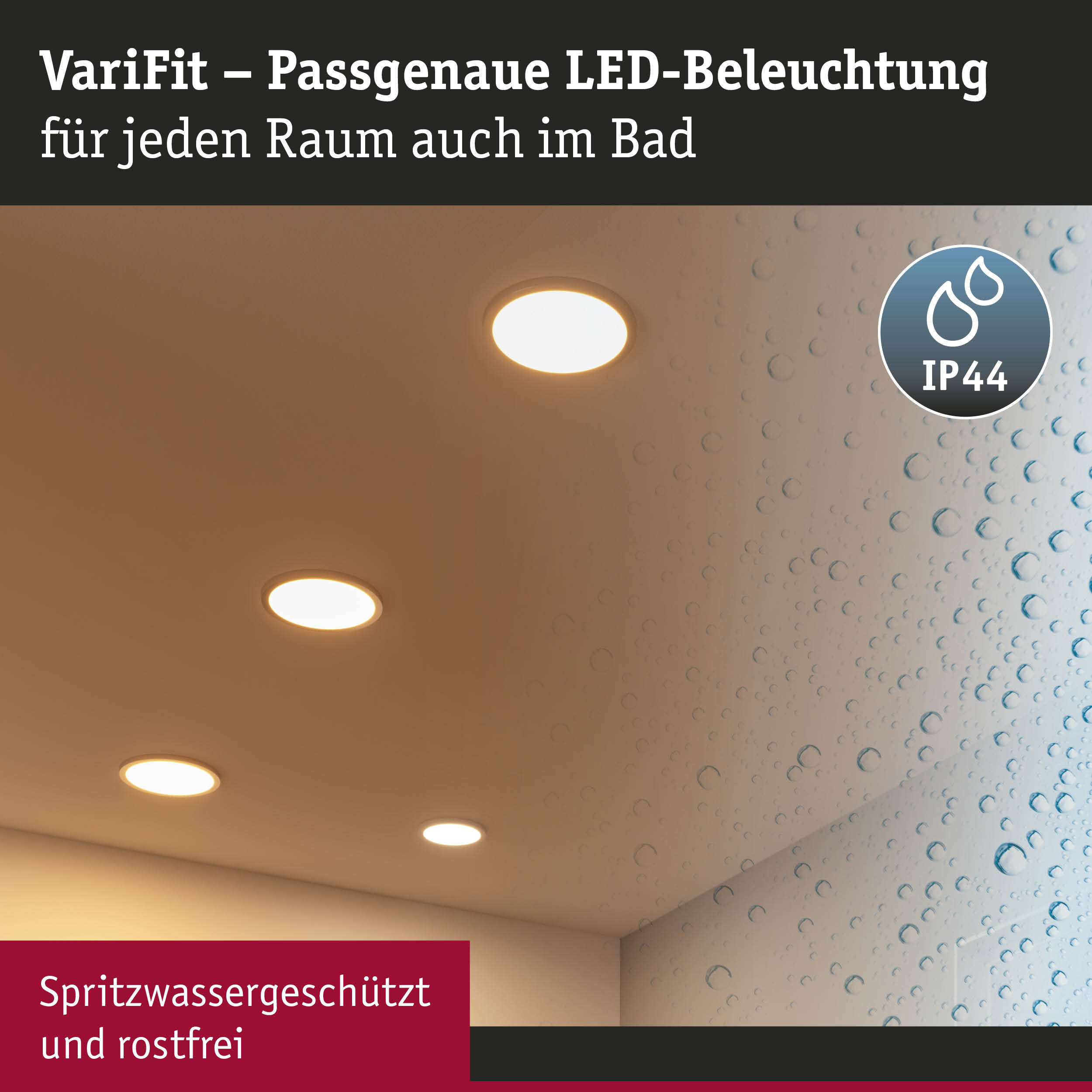 VariFit LED-Einbaustrahler in warmweiß, spritzwassergeschützt und rostfrei für Badezimmerbeleuchtung