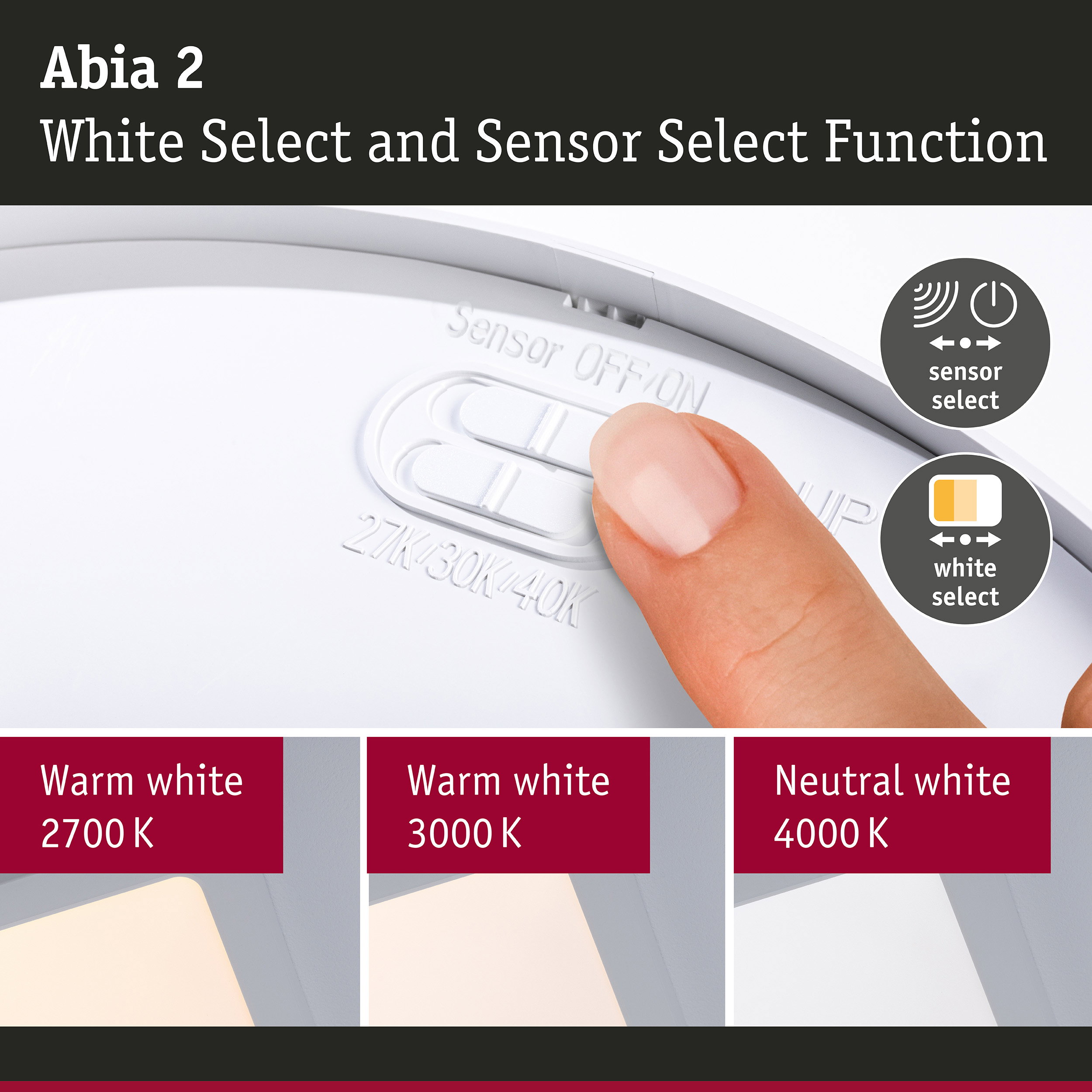 LED Panel Abia 2 White Select Twilight-controlled motion detector (HF) angular 400x400mm 16W 1400lm White Select White