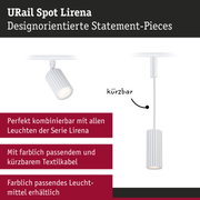 Weißer URail Spot Lirena mit gerilltem Design und kürzbarem Textilkabel für flexible Beleuchtung