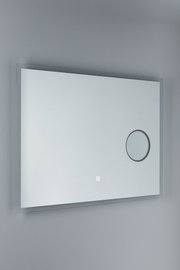 Rechteckiger Wandspiegel mit LED-Beleuchtung und Vergrößerungslupe in klarem Glas für Badezimmer.