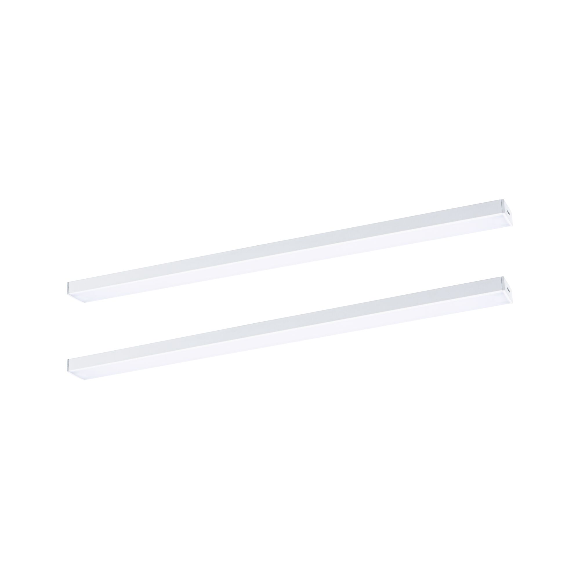 Two white aluminum LED under-cabinet lights for modern kitchen lighting
