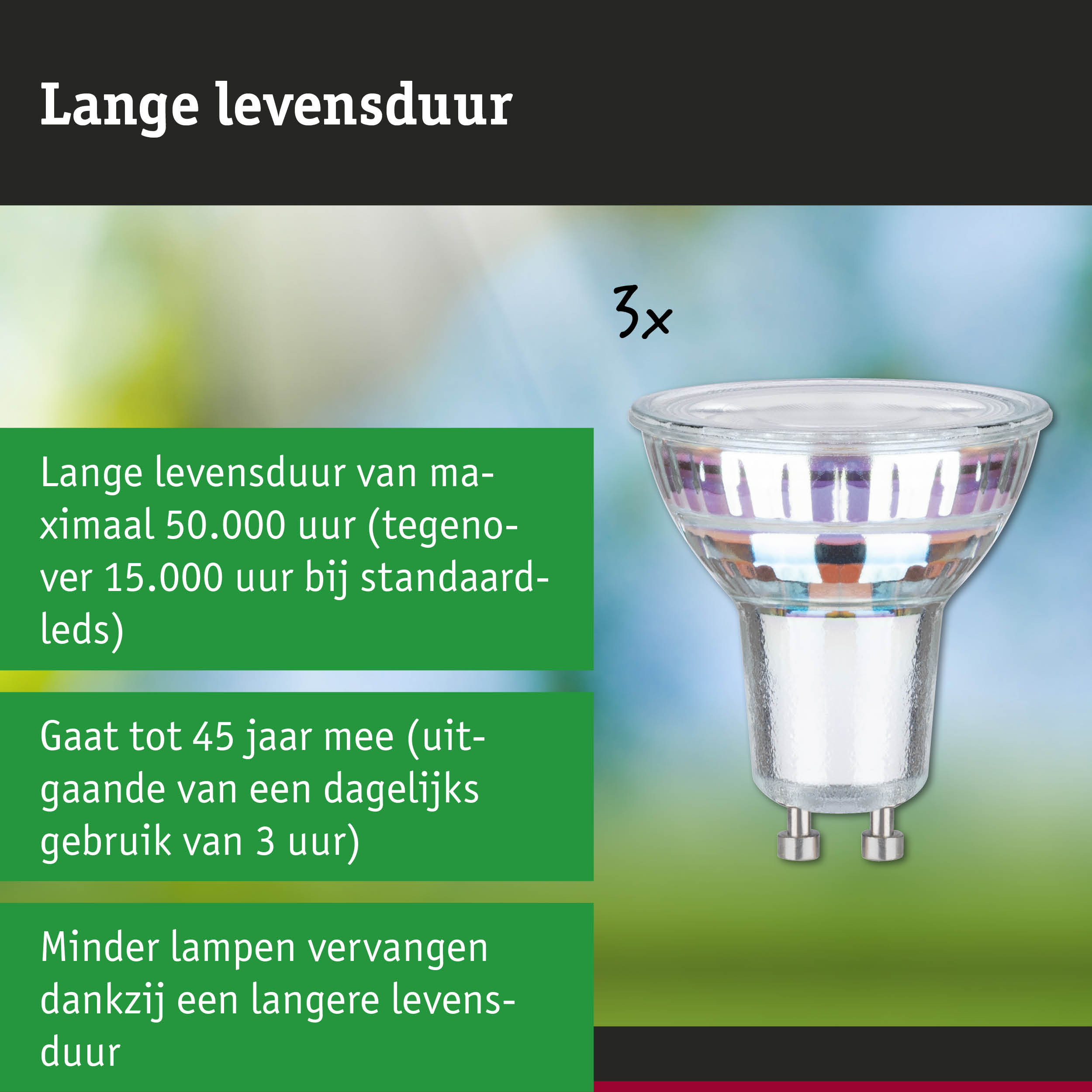 LED-lamp met 3,5 keer langere levensduur dan conventionele lampen, energiezuinige verlichting