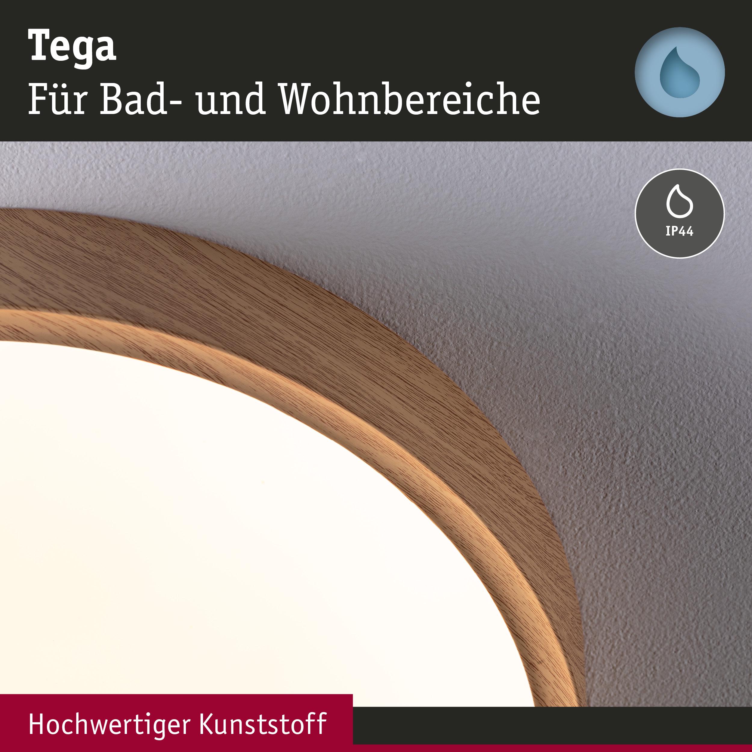 Runde Deckenleuchte Tega aus hochwertigem Kunststoff in Holzoptik für Bad und Wohnbereiche