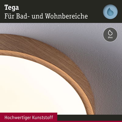 Runde Deckenleuchte Tega aus hochwertigem Kunststoff in Holzoptik für Bad und Wohnbereiche