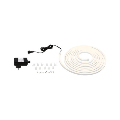 Bande LED flexible blanc chaud avec adaptateur secteur et clips de montage pour éclairage polyvalent