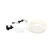 Flexible white LED strip with power adapter and mounting clips for indoor lighting