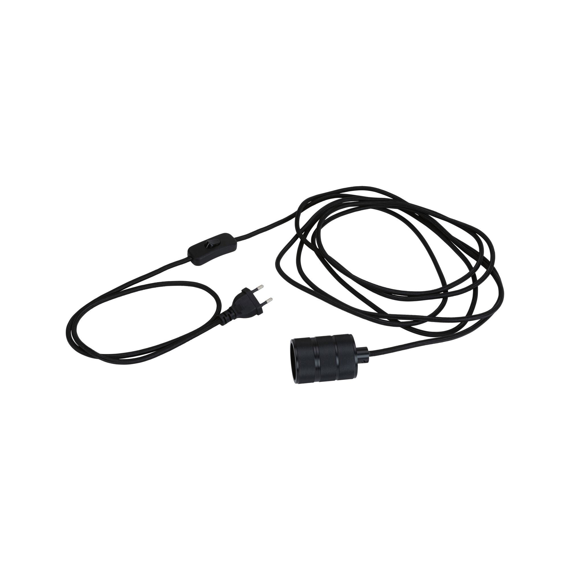 Câble d'alimentation noir avec interrupteur et douille E27 en plastique pour éclairage LED