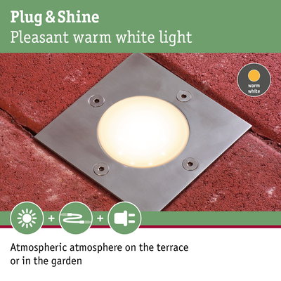 Stainless steel ground recessed light with warm white glow for terrace and garden ambiance