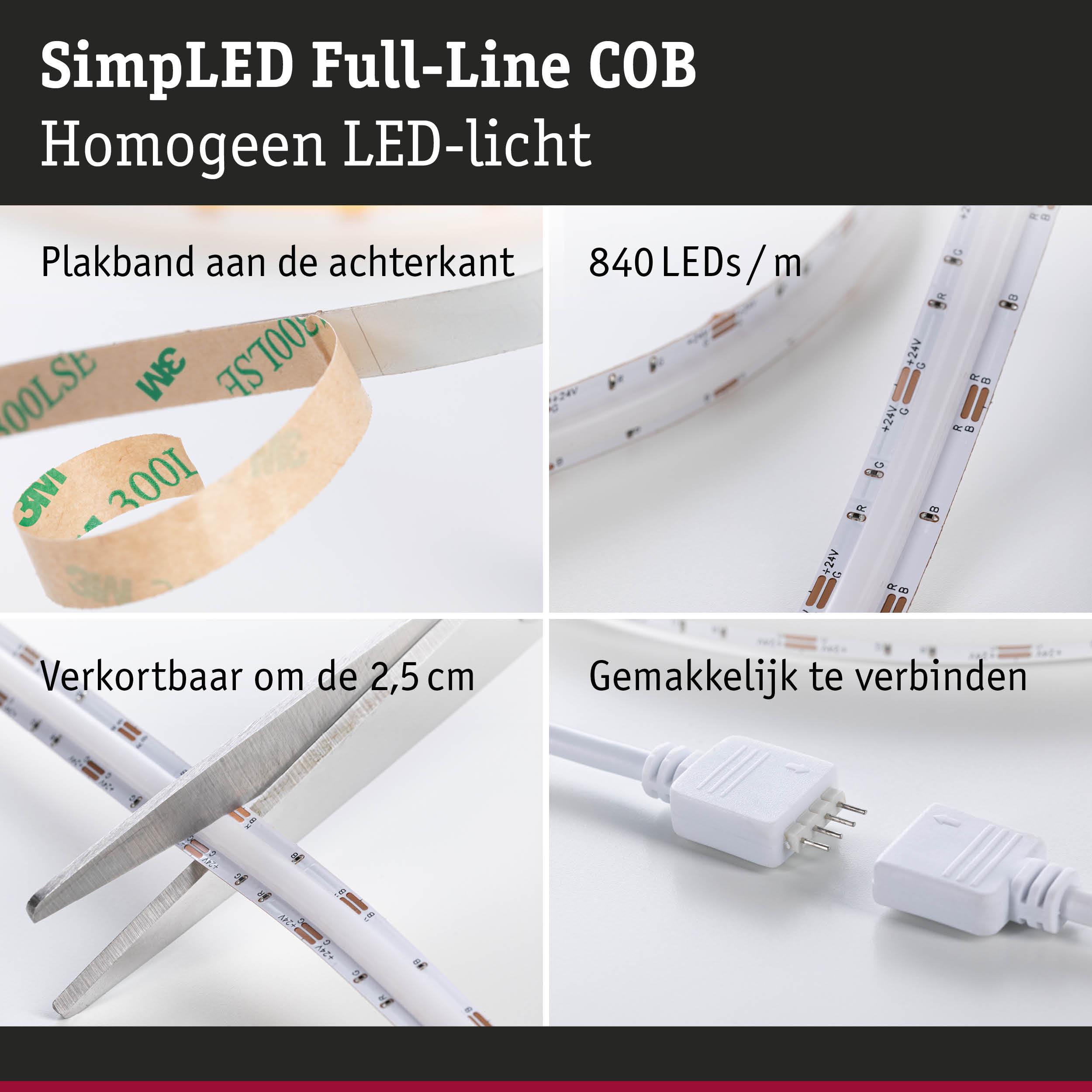 LED-lichtstrip met 840 LEDs/m, plakband aan achterkant, knipbaar om de 2,5 cm, eenvoudig te verbinden