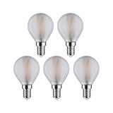 Fünf matte LED-Glühbirnen mit E14-Fassung in klarer Glasoptik für energiesparende Beleuchtung